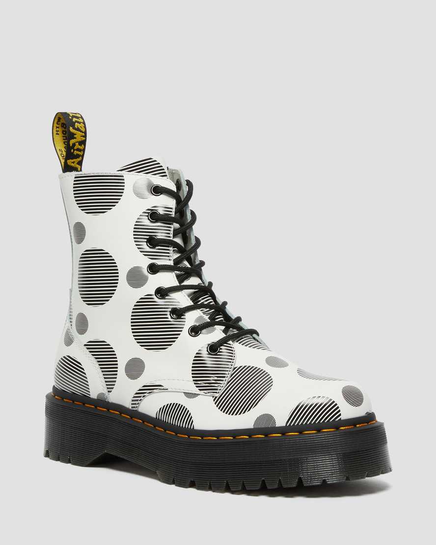 Dr. Martens Jadon Polka Dot Smooth Deri Kadın Kalın Tabanlı Botlar - Bot Beyaz/Siyah |PJRZO1687|